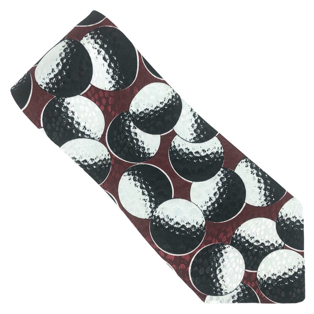 Burgundy, Black, and White Golf Ball Tie - Picture 2 of 6